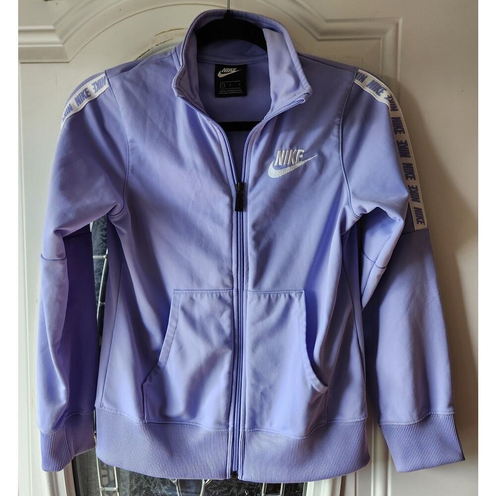 Nike Girls Large Blue Full Zip Track Jacket Logo Tape Athletic Y2K